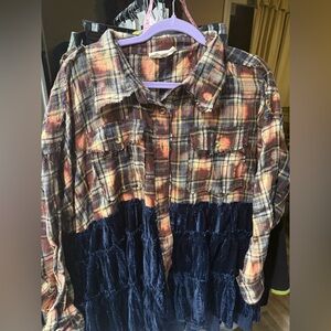 Oli and Hali Plaid and Velvet Button-Up will fit up to xl OVERSIZED